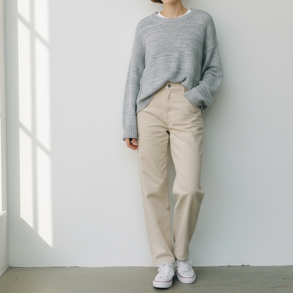 Anthropologie x Blu Pepper | Marled Knit Sweater L Light Blue Crew Neck Oversize